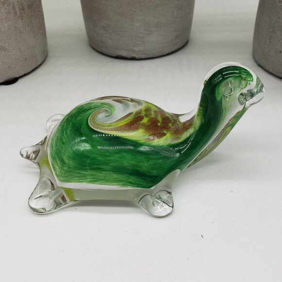 Murano Style Green White Gold Aventurine Art Glass Turtle Figurine Paperweight - Picture 5 of 10